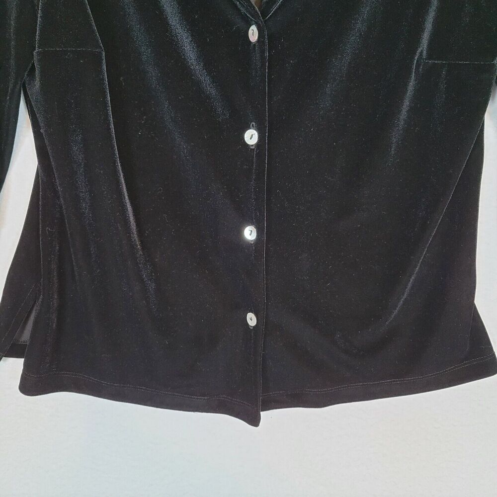 Boston Proper Womens Velvet Button Blouse Top Size Medium Black Evening Holiday - Picture 4 of 10